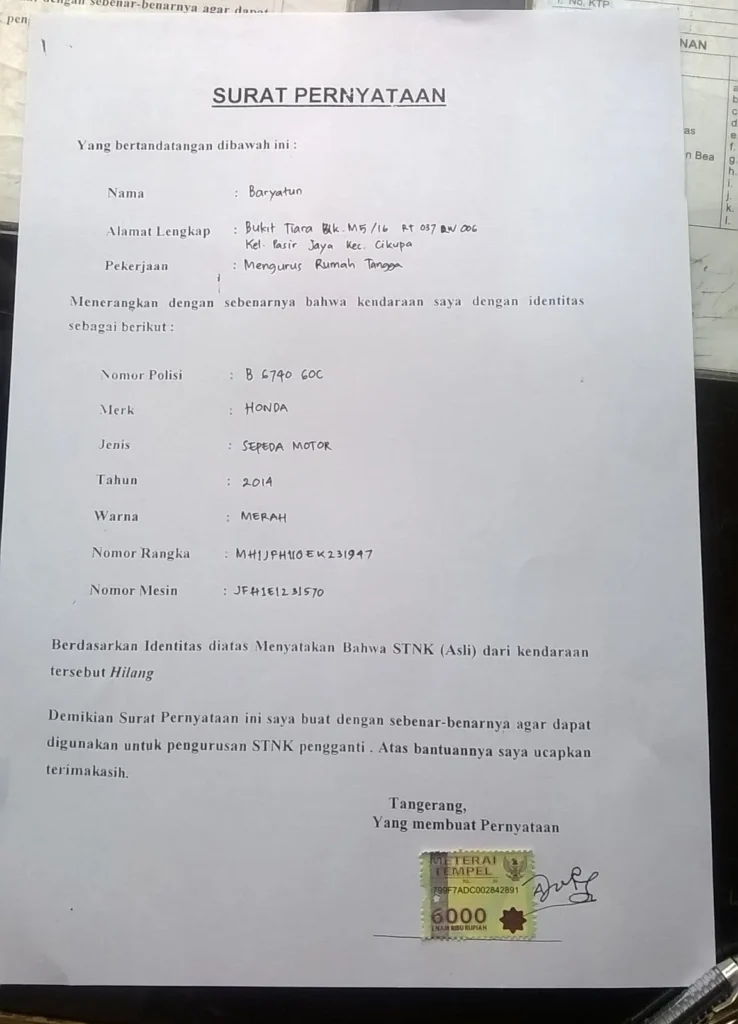 Langkah Mudah Membuat Contoh Surat Kehilangan STNK Kendaraan, Ini Panduan Lengkapnya