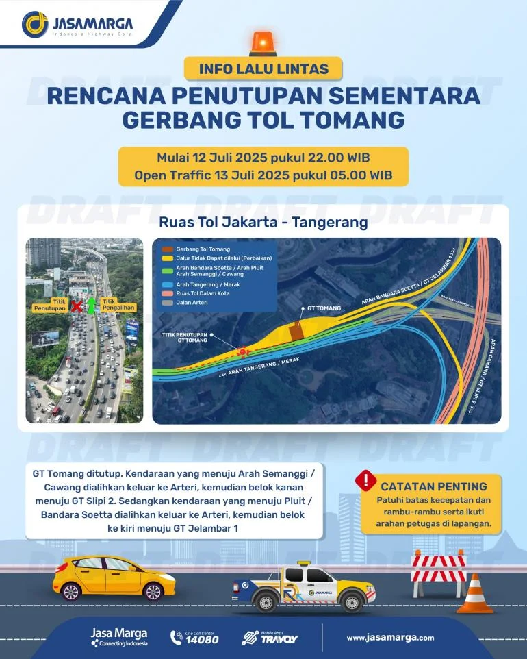 Gerbang Tol Tomang Ditutup Sementara Mulai 24 Juli 2026: Cek Jadwal dan Rute Alternatif Lengkap