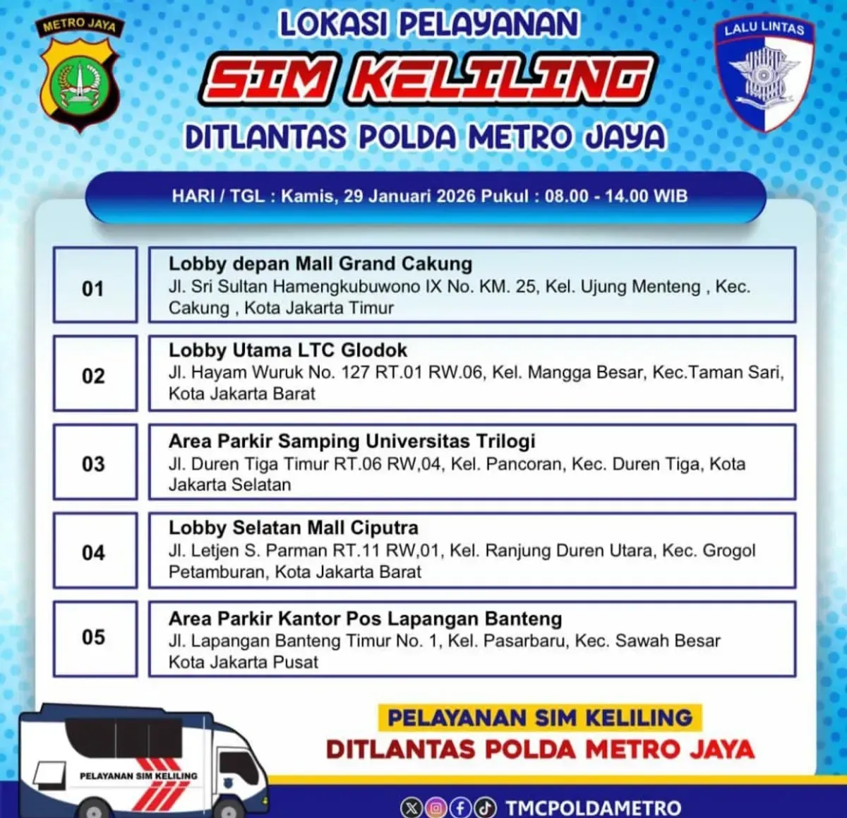 Jadwal SIM Keliling Jakarta Hari Ini: Buat SIM Jam Berapa? Cek Lokasi dan Syaratnya