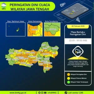 Prakiraan Cuaca Jawa Tengah 8 Juli 2026: Hujan Ringan di 7 Daerah Pantura, Waspada Gelombang Tinggi